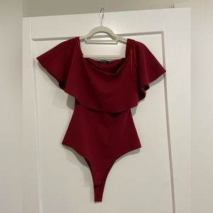 Maroon Red Off the Shoulder Bodysuit